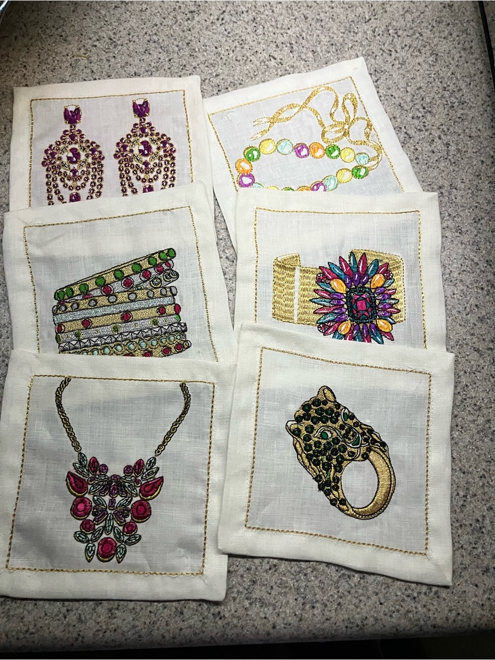 Kim Seybert Embroidered Jewelry Cocktail Napkins - Set of 7